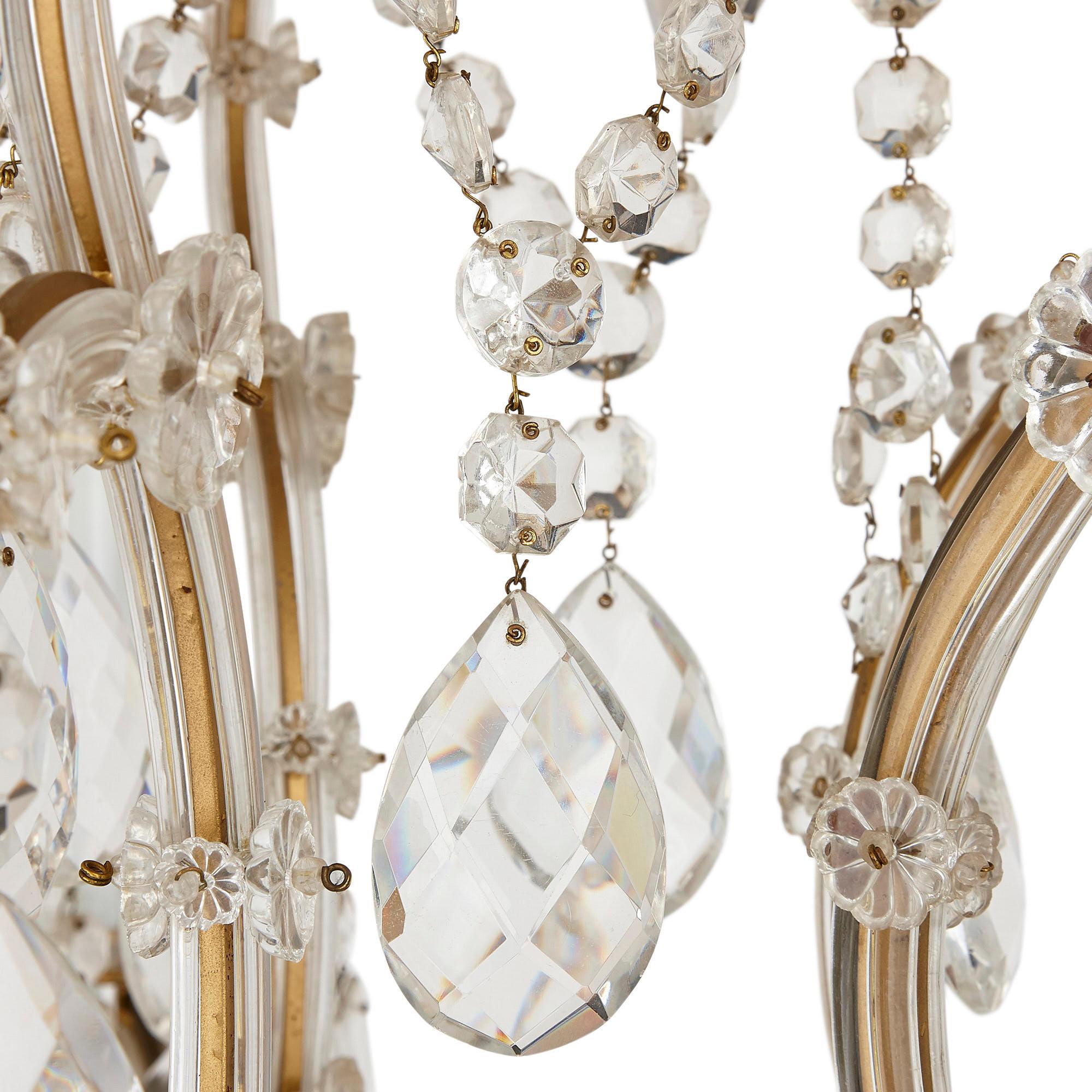 Pair of Bohemian Faceted Glass Rococo Style Chandeliers For Sale 1