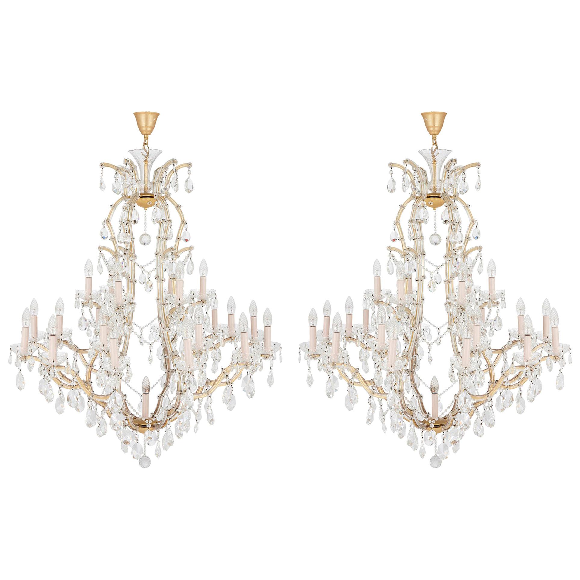 Pair of Bohemian Faceted Glass Rococo Style Chandeliers For Sale