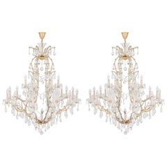 Vintage Pair of Bohemian Faceted Glass Rococo Style Chandeliers
