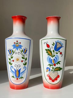 Bohemian Folk Art Floral Porcelain Vases, 1970s