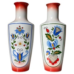 Bohemian Folk Art Floral Porcelain Vases, 1970s