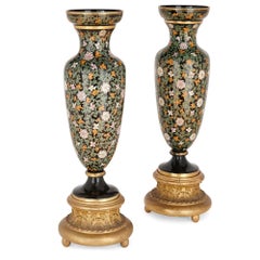 Pair of Bohemian Glass Vases on Giltwood Bases