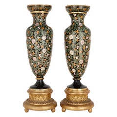 Pair of Bohemian Glass Vases on Giltwood Bases
