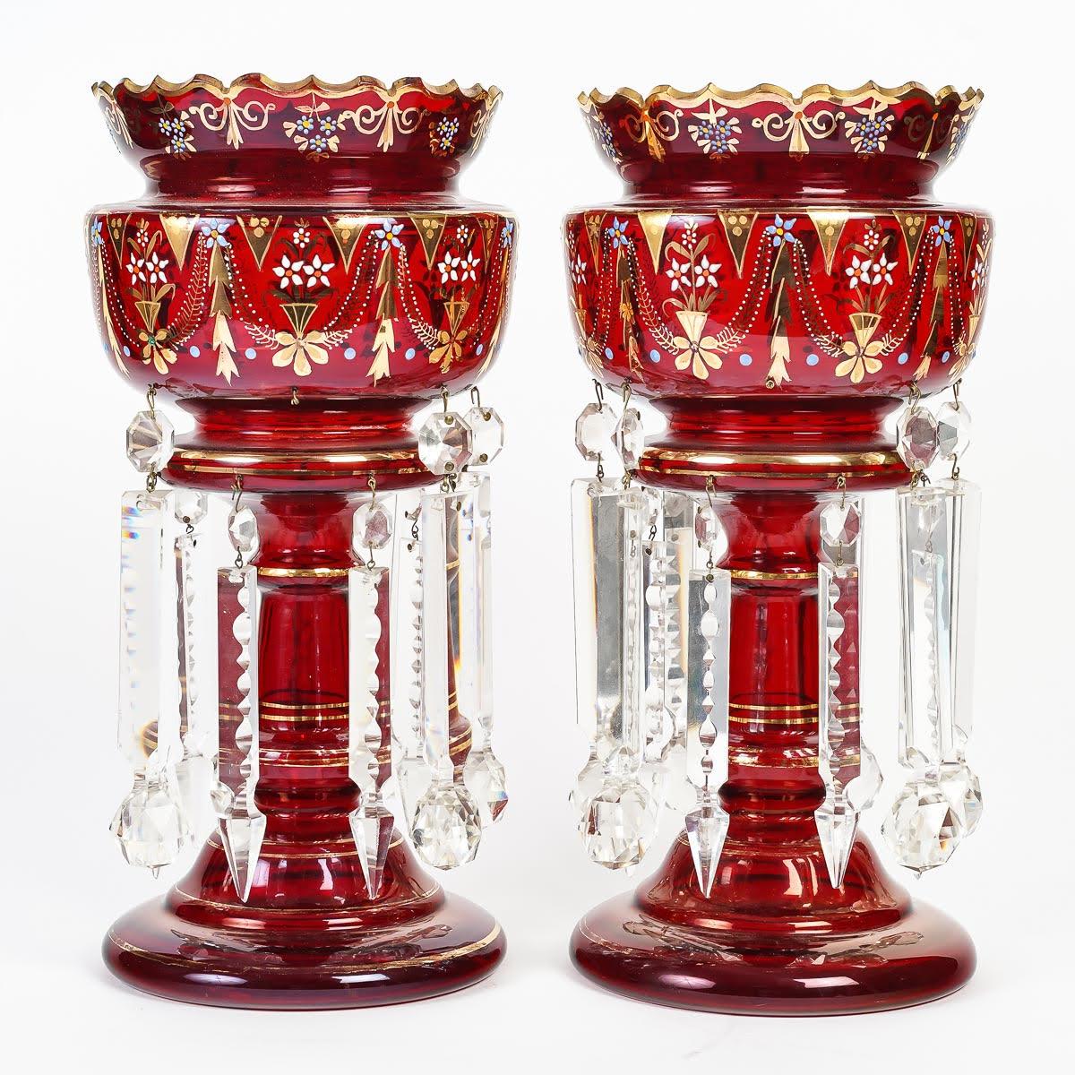 European Pair of Bohemian Gold Enameled Pineapple Holders, Napoleon III Period
