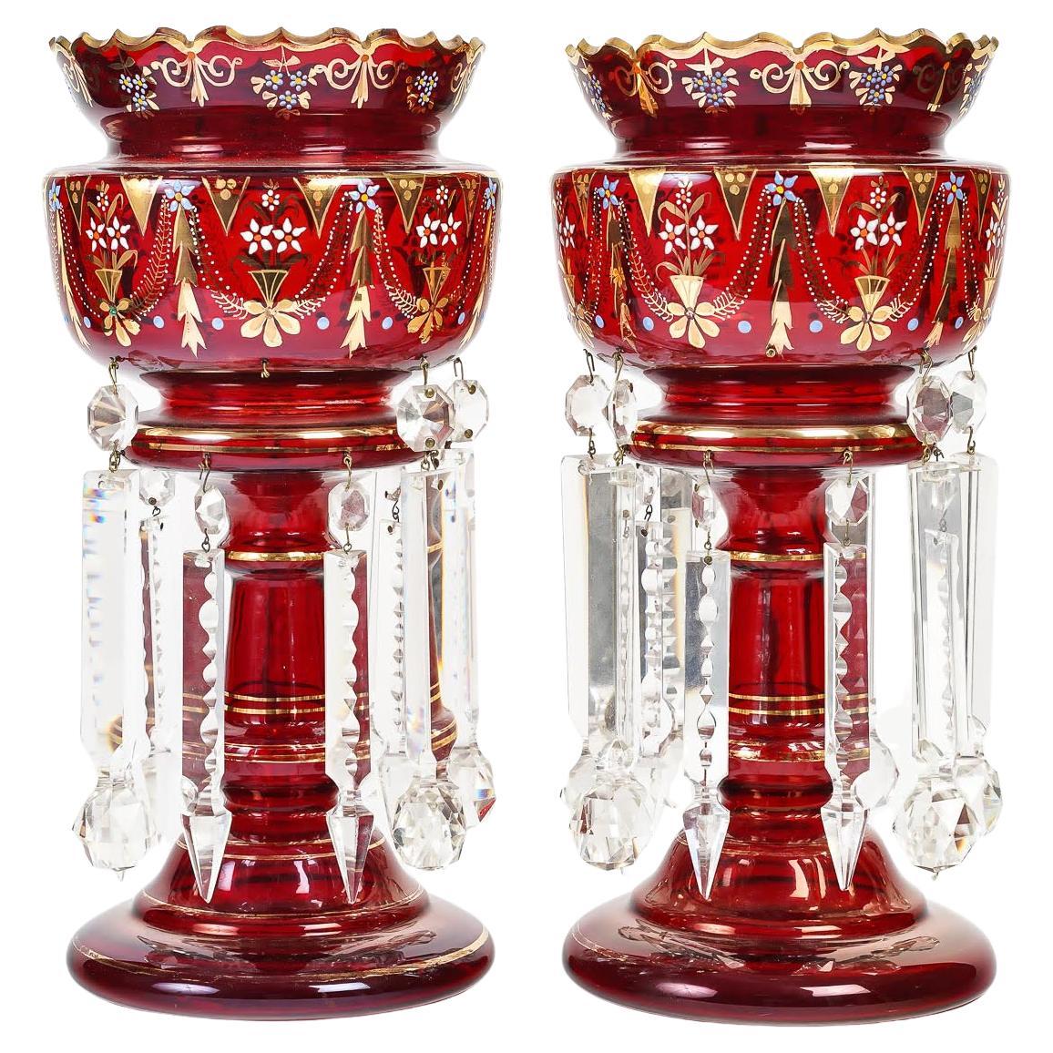 Pair of Bohemian Gold Enameled Pineapple Holders, Napoleon III Period
