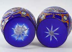Pair of Bohemian Overlay Ewers, Crystal Overlay, 19th Century.