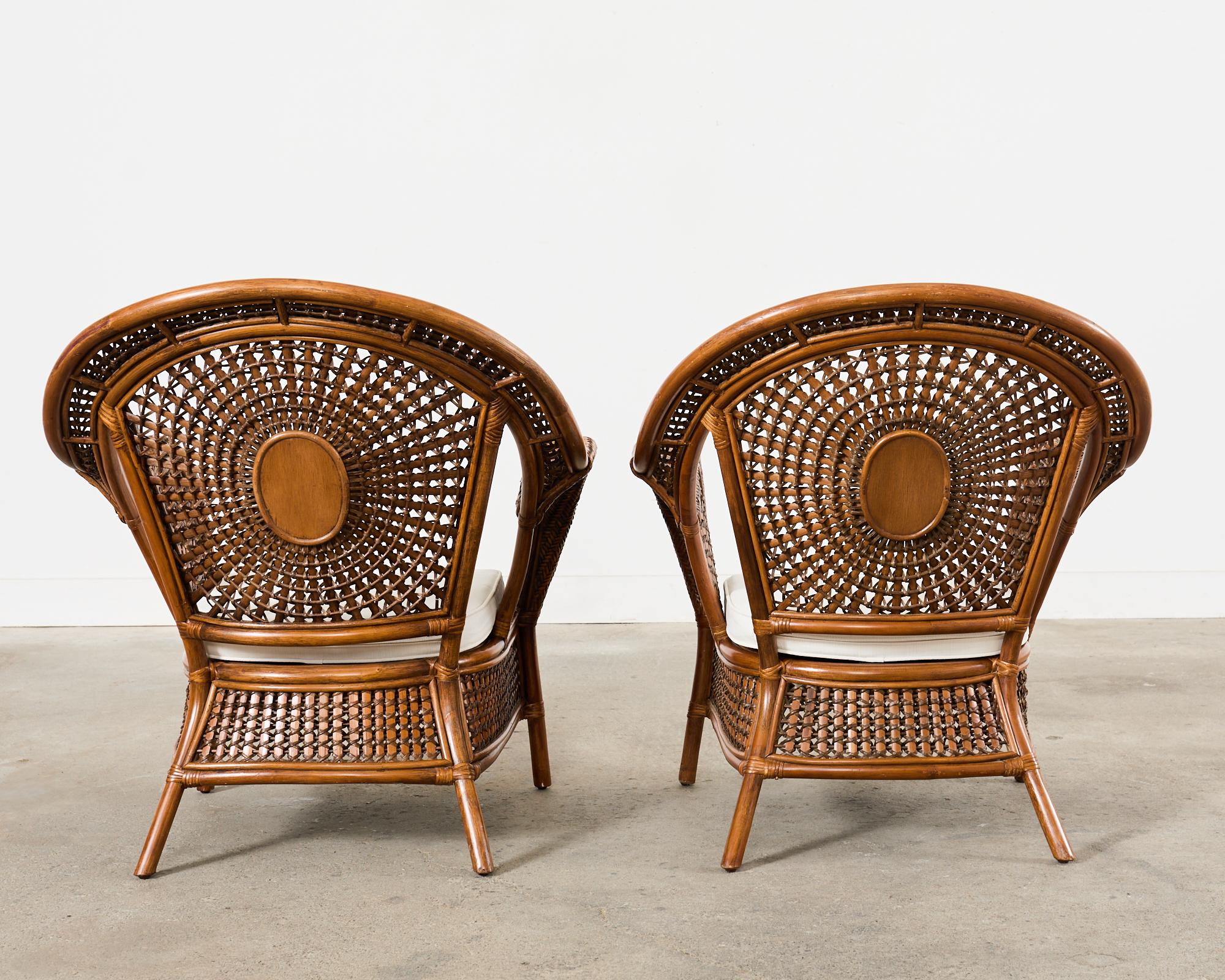 Pair of Bohemian Peacock Style Rattan Wicker Lounge Chairs 4