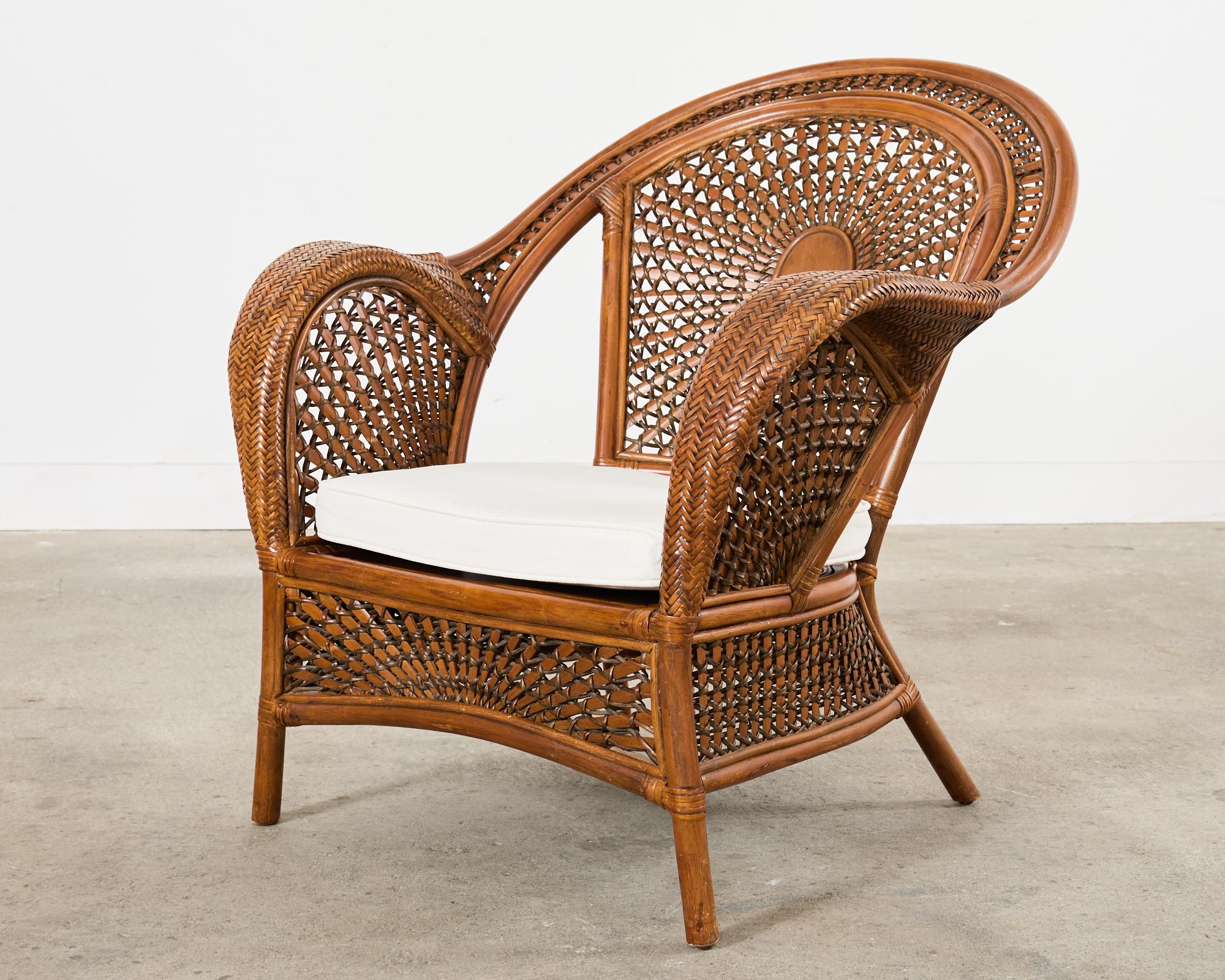 Pair of Bohemian Peacock Style Rattan Wicker Lounge Chairs 6