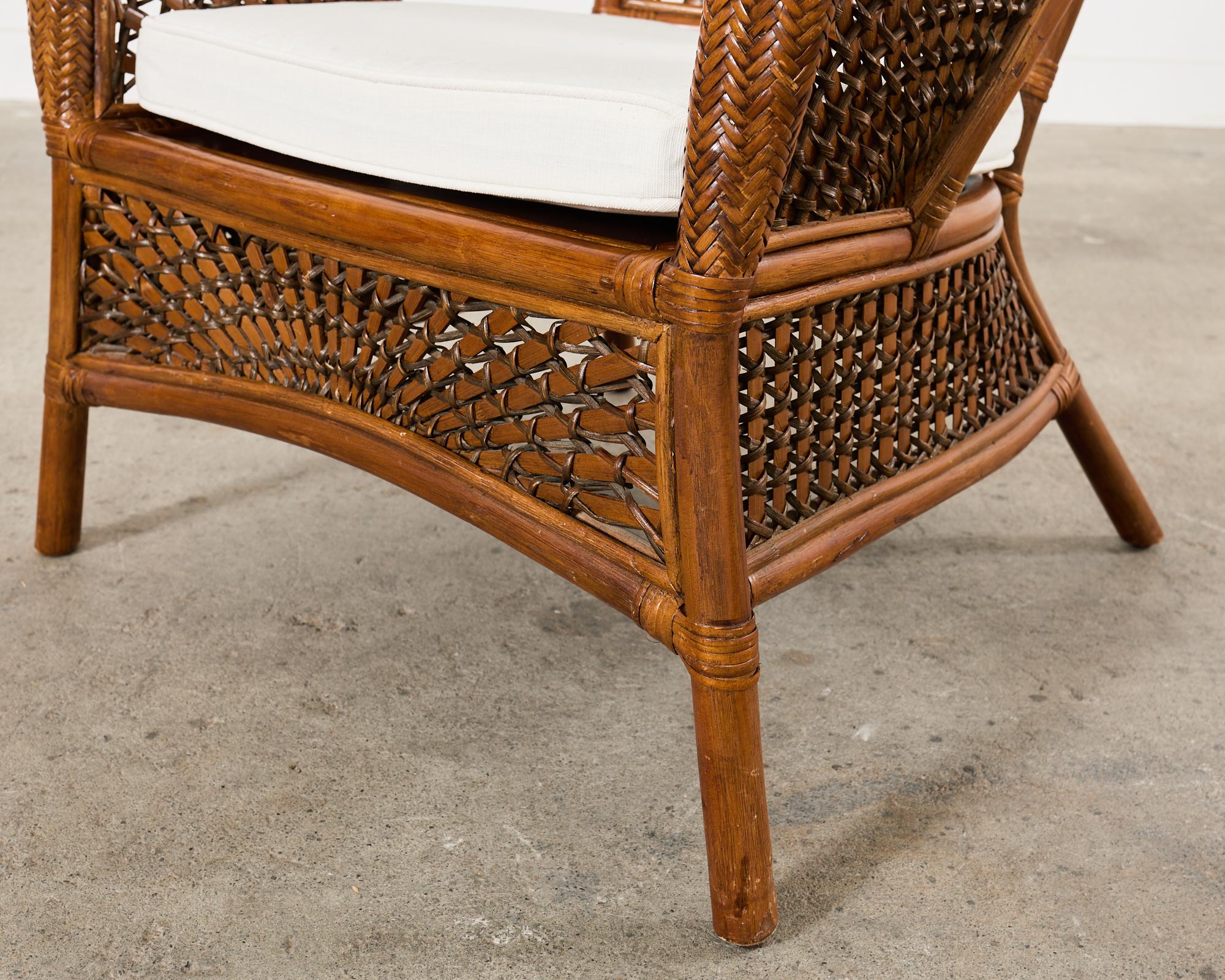 Pair of Bohemian Peacock Style Rattan Wicker Lounge Chairs 7