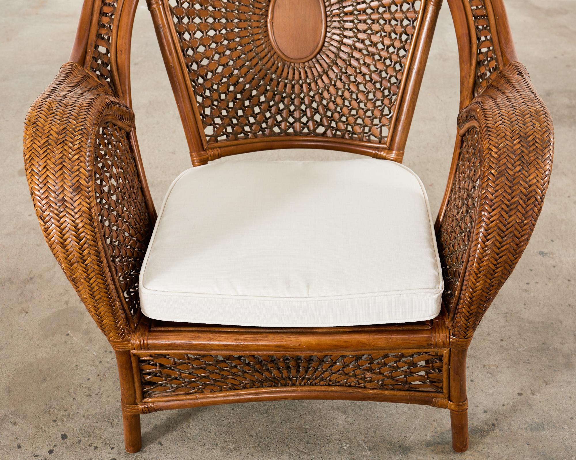 Pair of Bohemian Peacock Style Rattan Wicker Lounge Chairs 9