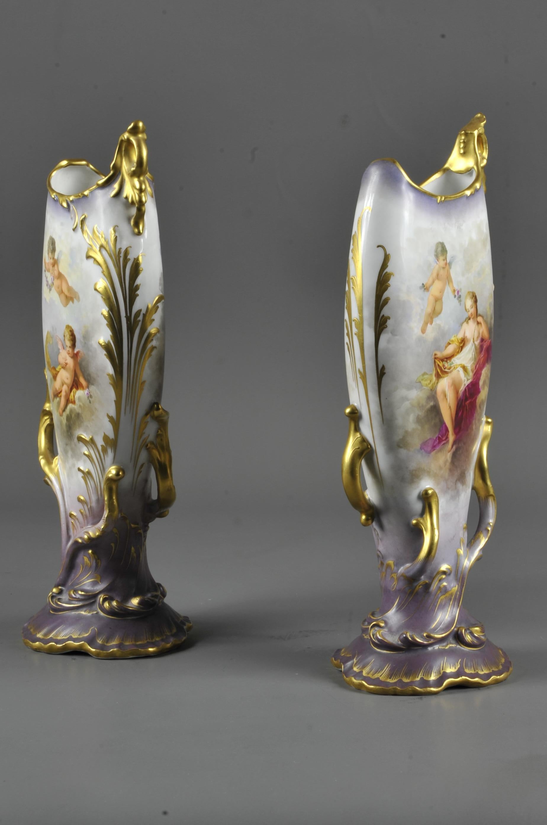 Pair Of Bohemian Porcelain Vases Signed Fischer & Mieg In Excellent Condition In BARSAC, FR
