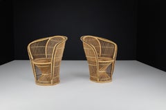 Pair of Bohemian Wicker Emmanuelle Peacock Chairs, France, 1950s