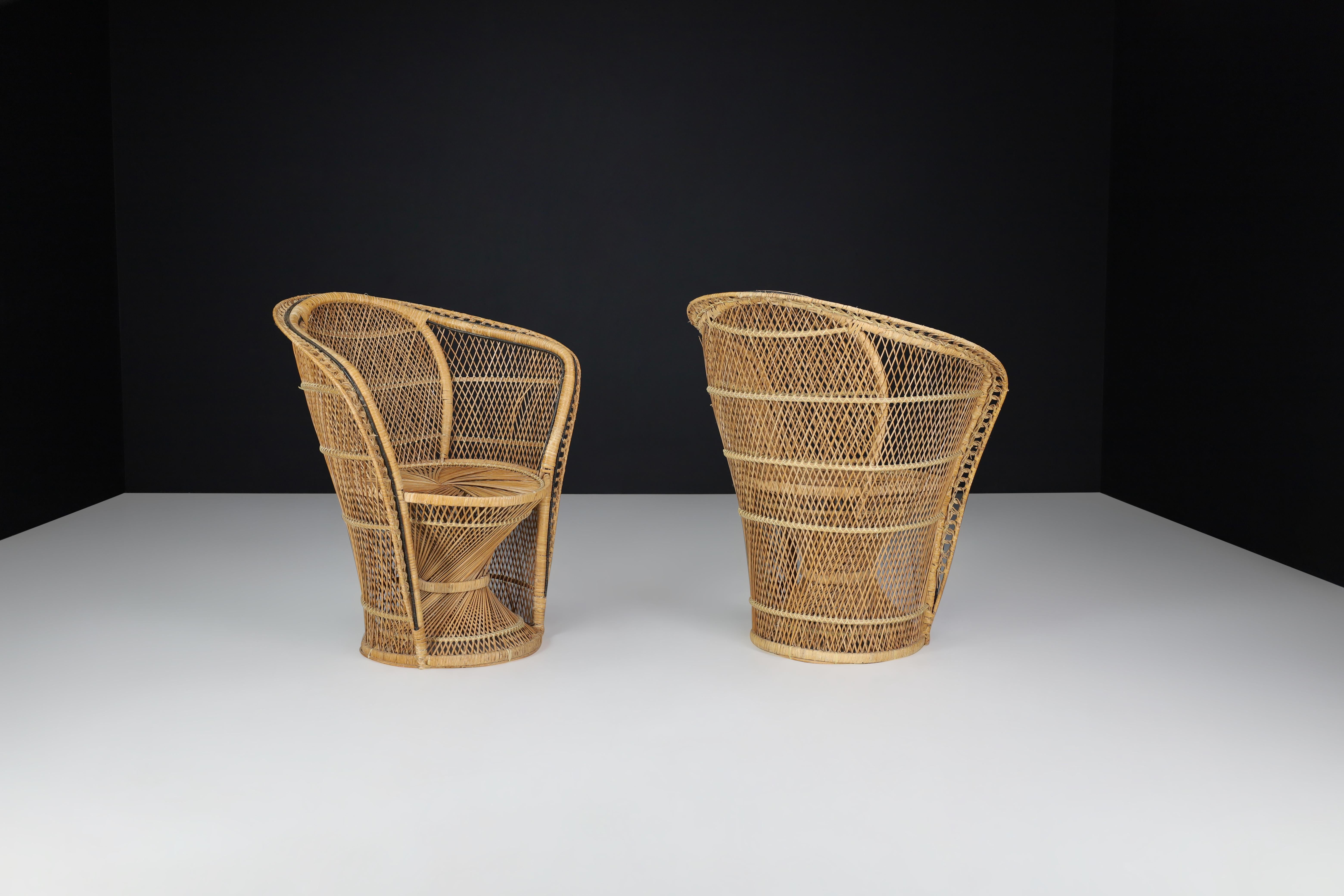 Rattan Coppia di sedie in vimini di Boemia Emmanuelle Peacock, Francia, anni '50 in vendita