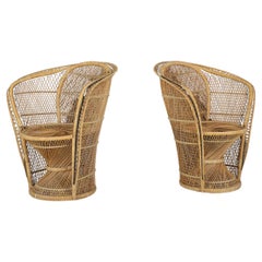 Vintage Pair of Bohemian Wicker Emmanuelle Peacock Chairs, France, 1950s