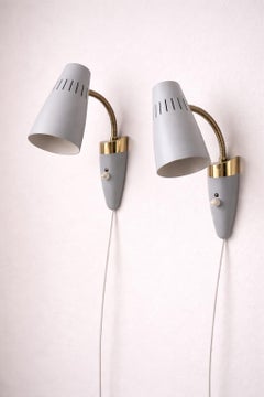 Pair of Böhlmarks Model 8845 Wall Lamps, Brass & Grey Lacquered Metal, Sweden