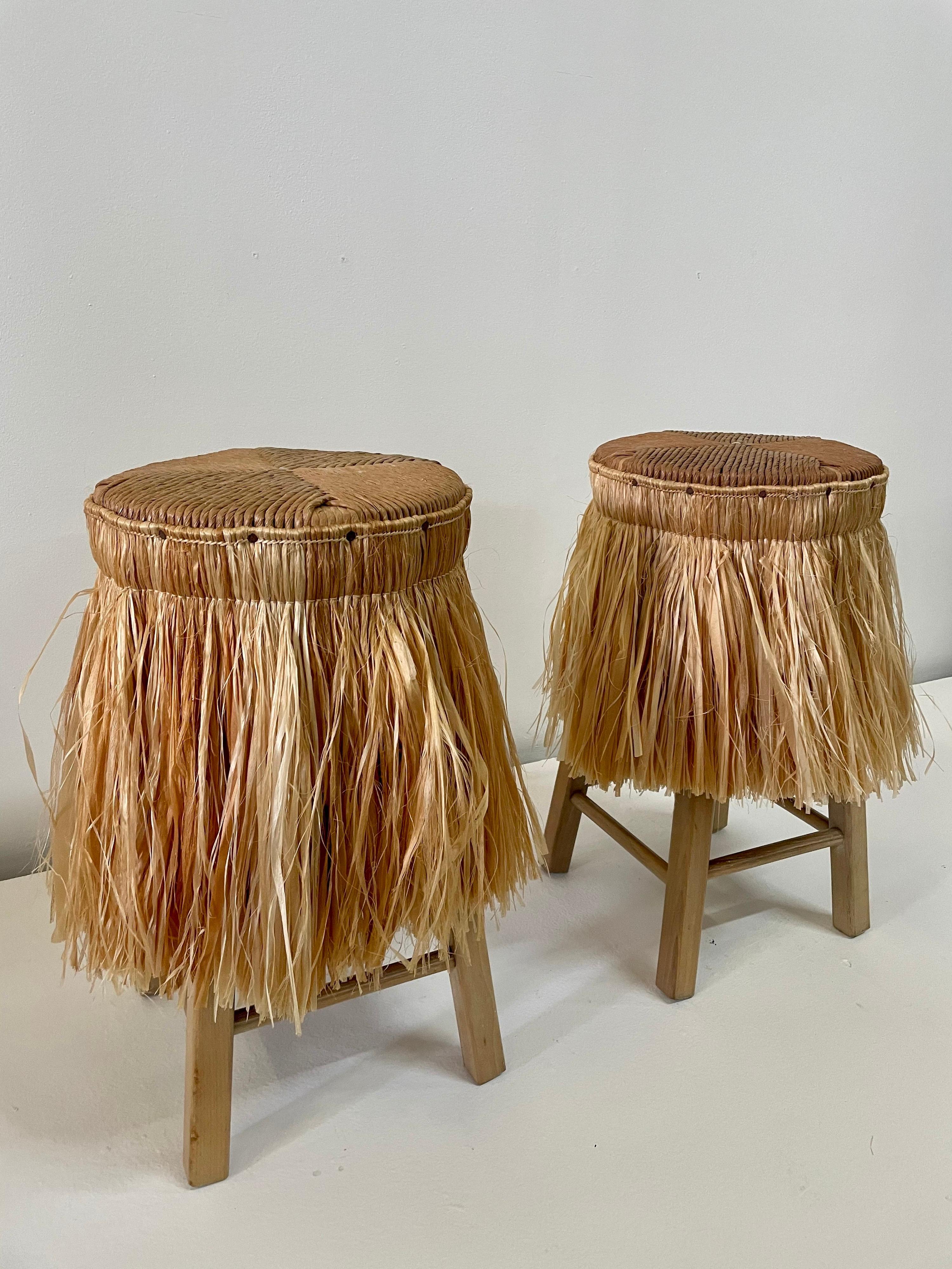 Chic stools with Raffia Skirt and Jute Seat in the style of French designer Christian Astuguevieille.

 