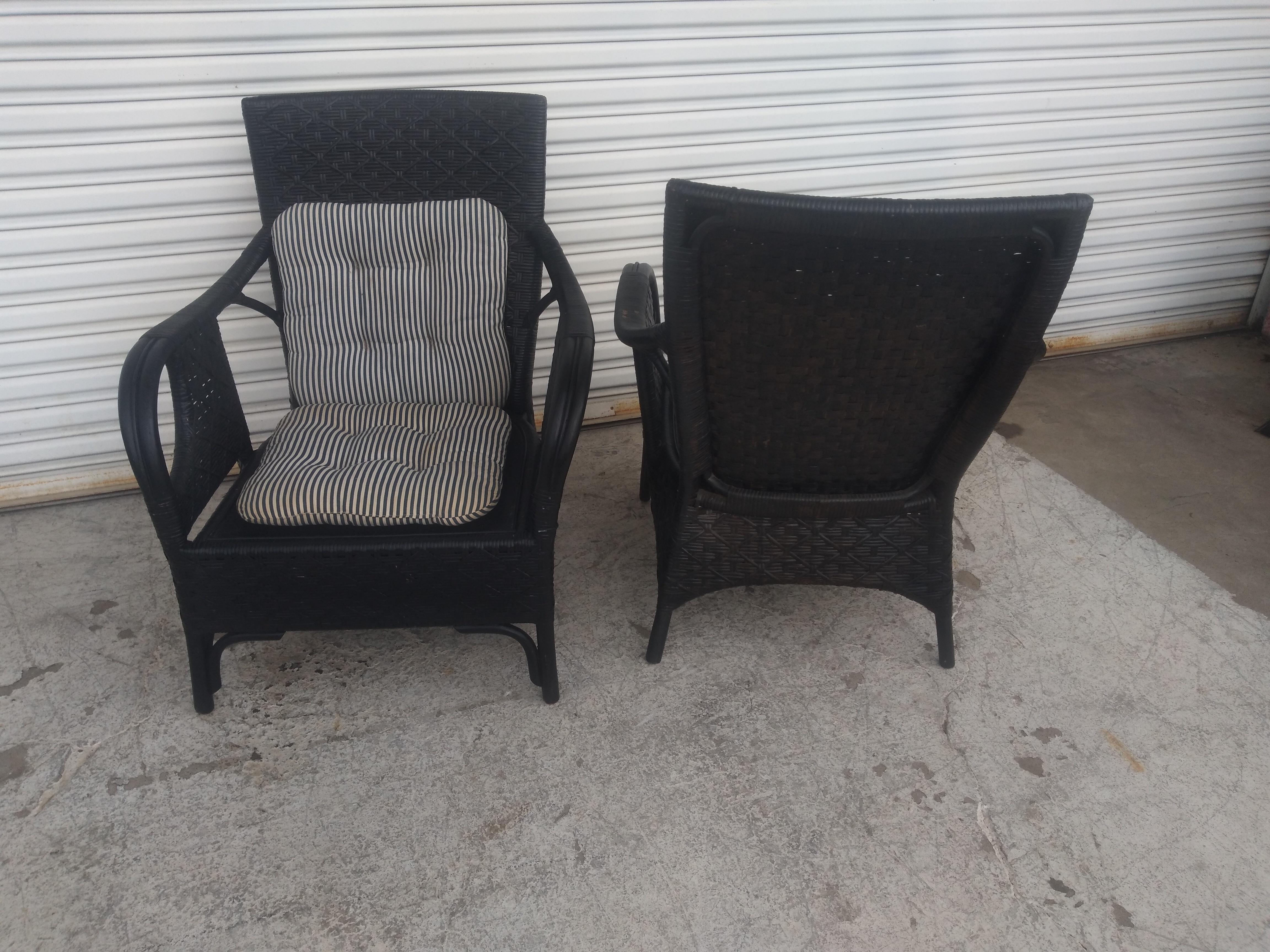 Philippine Pair of Boho Chic Rattan and Bamboo Lounge Chairs For Sale