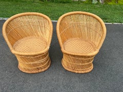 Pair of Boho Chic Weaved Rope Rattan Chairs