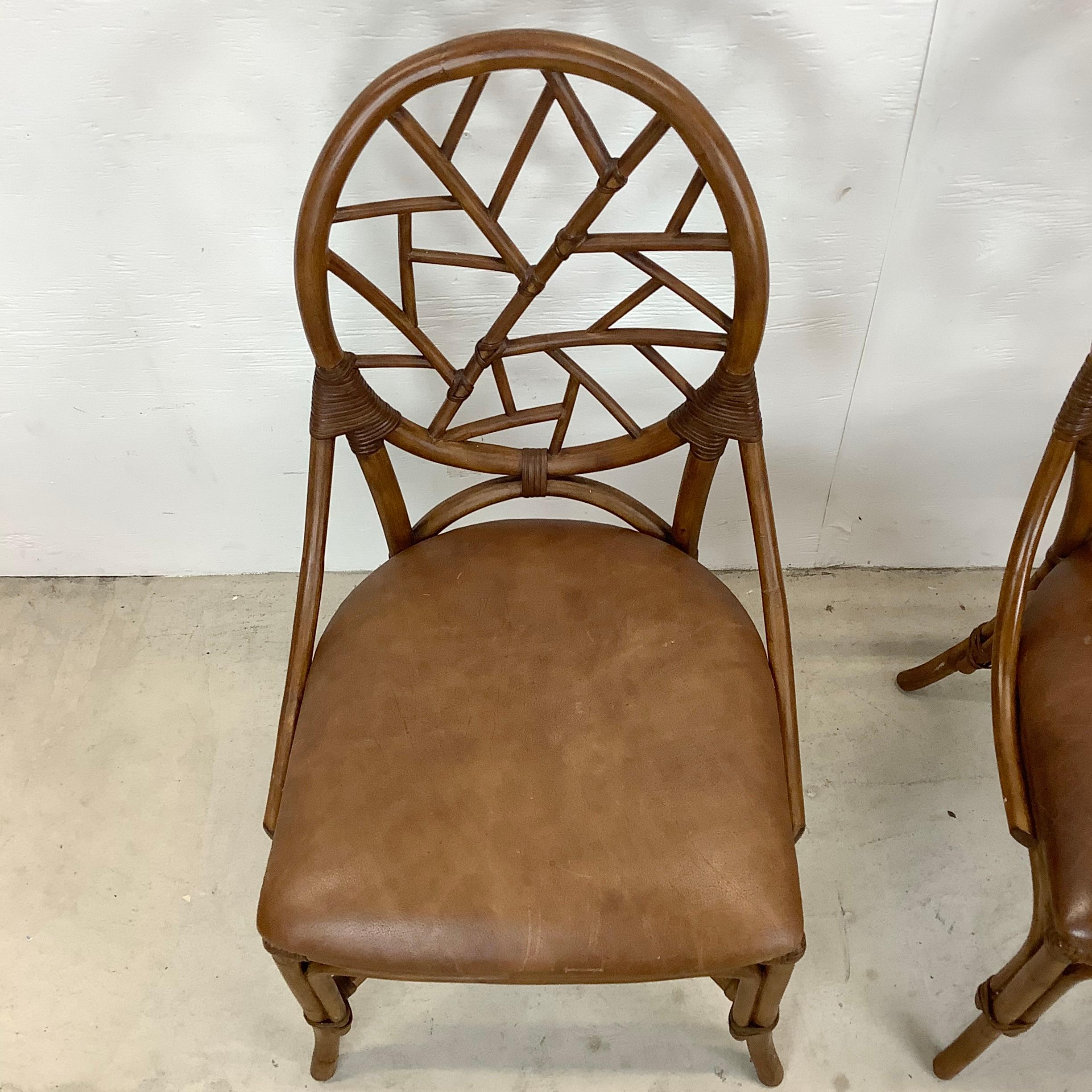 Faux Bamboo Pair of Boho Modern Side Chairs or Dining Chairs For Sale