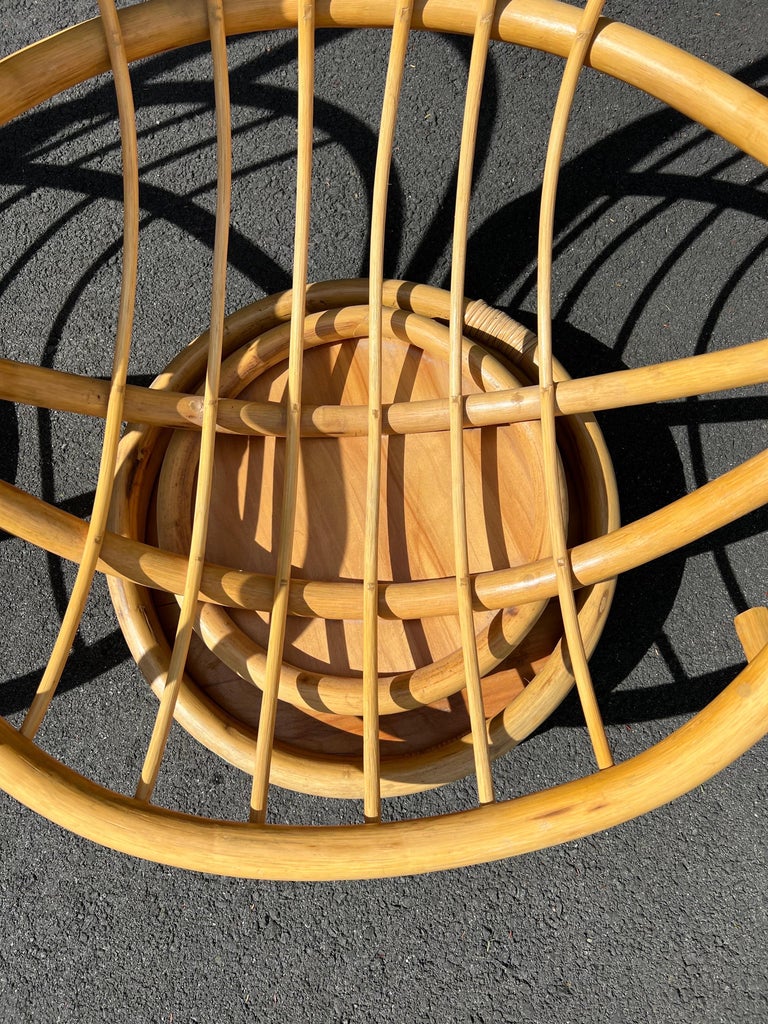 Pair of Boho Rattan Bamboo Swivel Chairs For Sale at 1stDibs