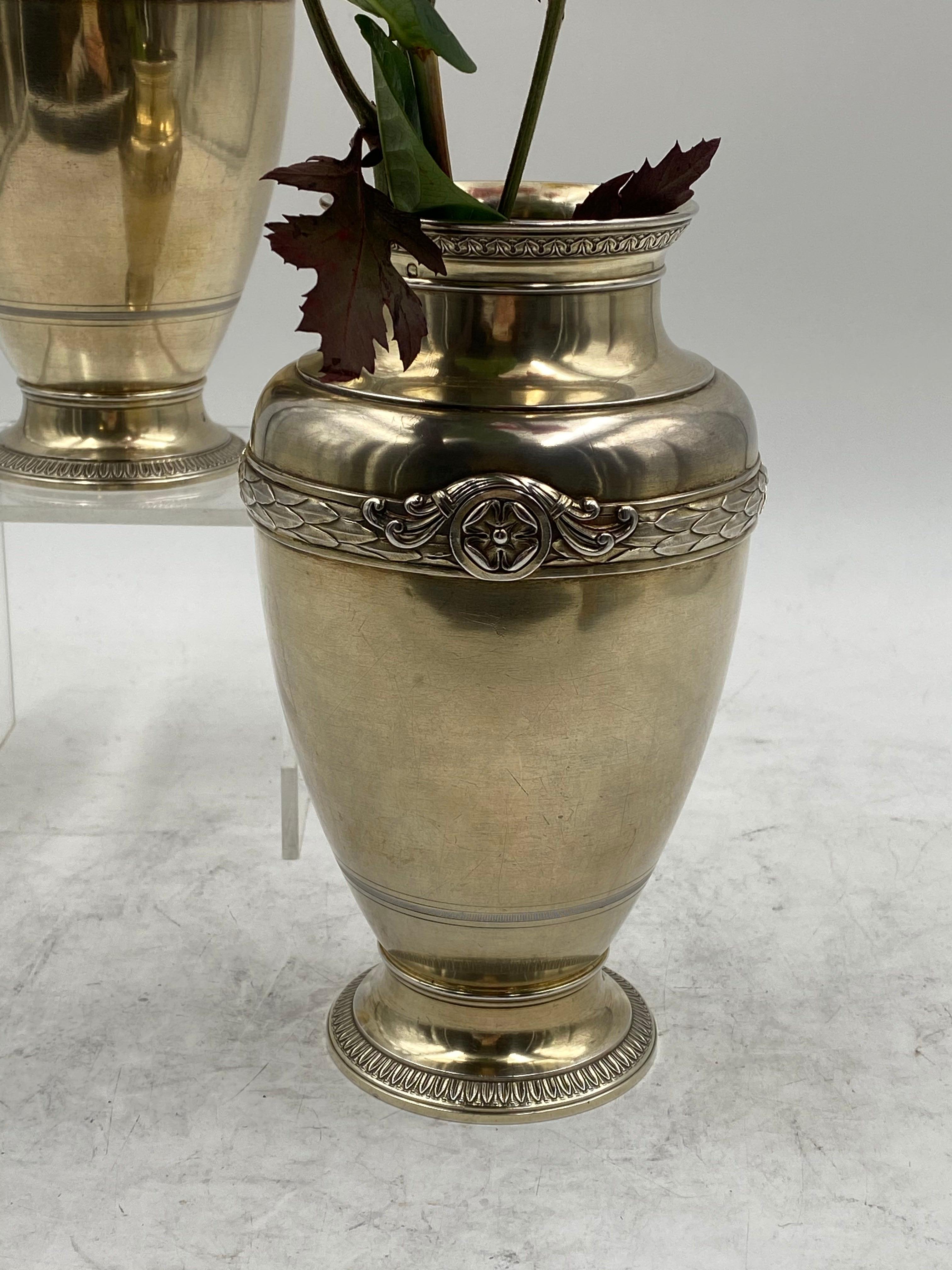 Louis XVI Pair of Boin-Taburet French Gilt Silver Centerpiece Vases