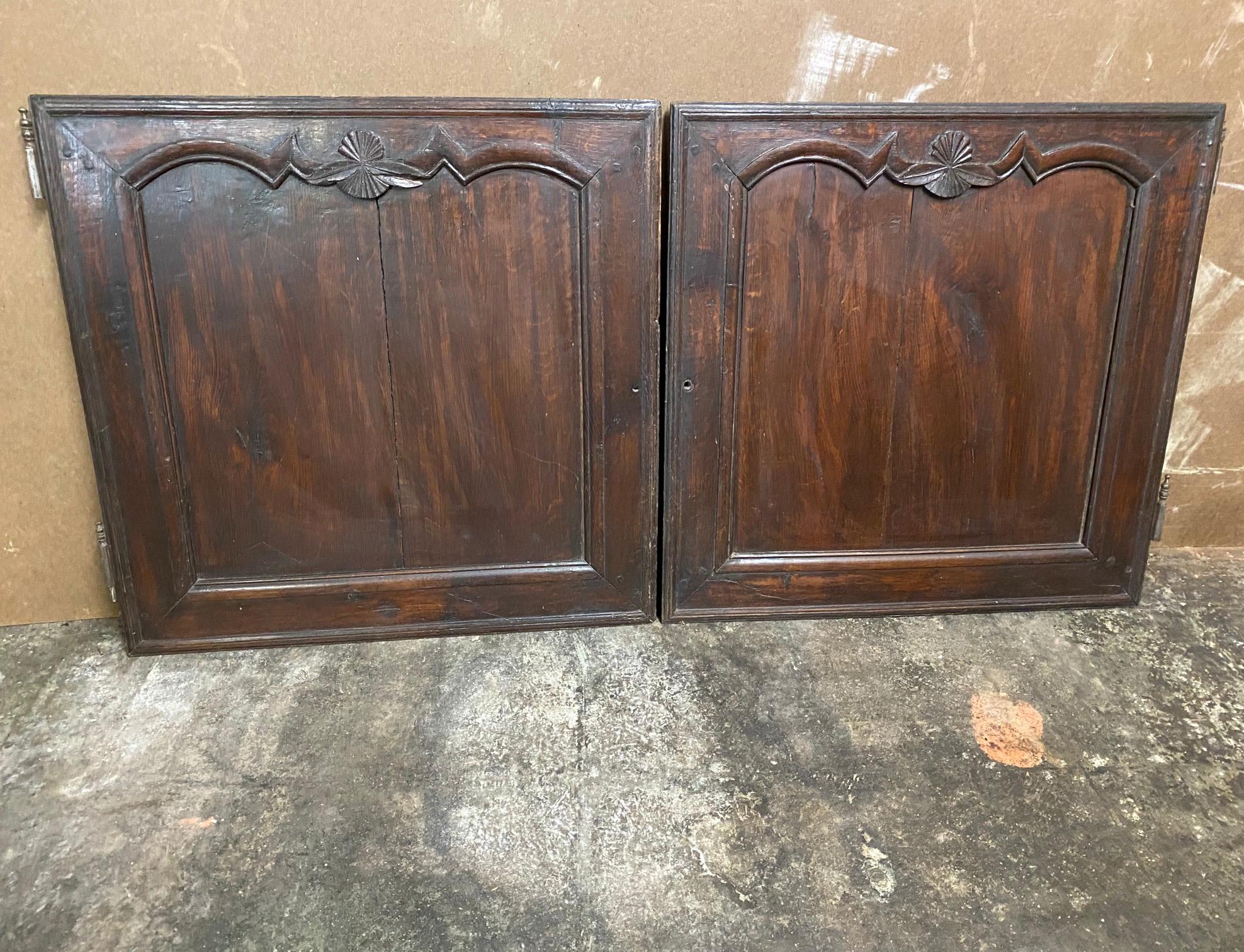 Great pair of Louis XV provincial style doors perfect for a rectangular a base, a custom vanity or built-in cabinet. A great example of carpentry with carved shell design that will add traditional charm to any room. Dimensions are for a single