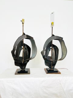 Pair of Bold and Handsome Oversized Brutalist Laurel Lamps
