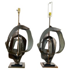 Pair of Bold and Handsome Oversized Brutalist Laurel Lamps