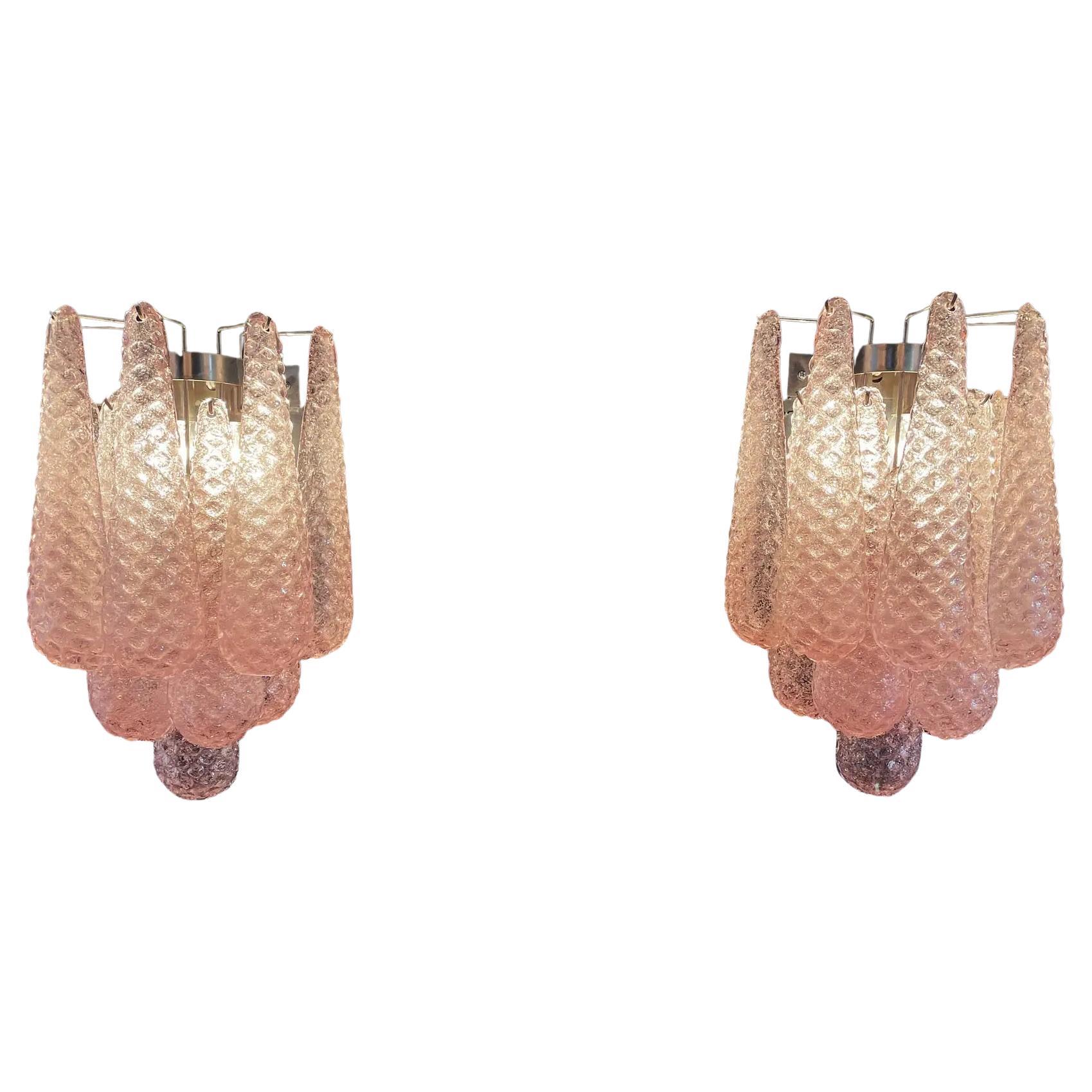 Paar kühne eklektischen Pastell rosa Murano Glas Wandleuchter