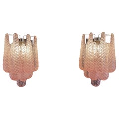 Paar kühne eklektischen Pastell rosa Murano Glas Wandleuchter