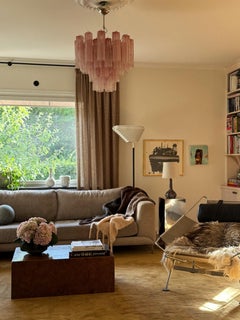 Paire de lustres Murano rose éclectique et audacieux Motifs de marbre Tronch