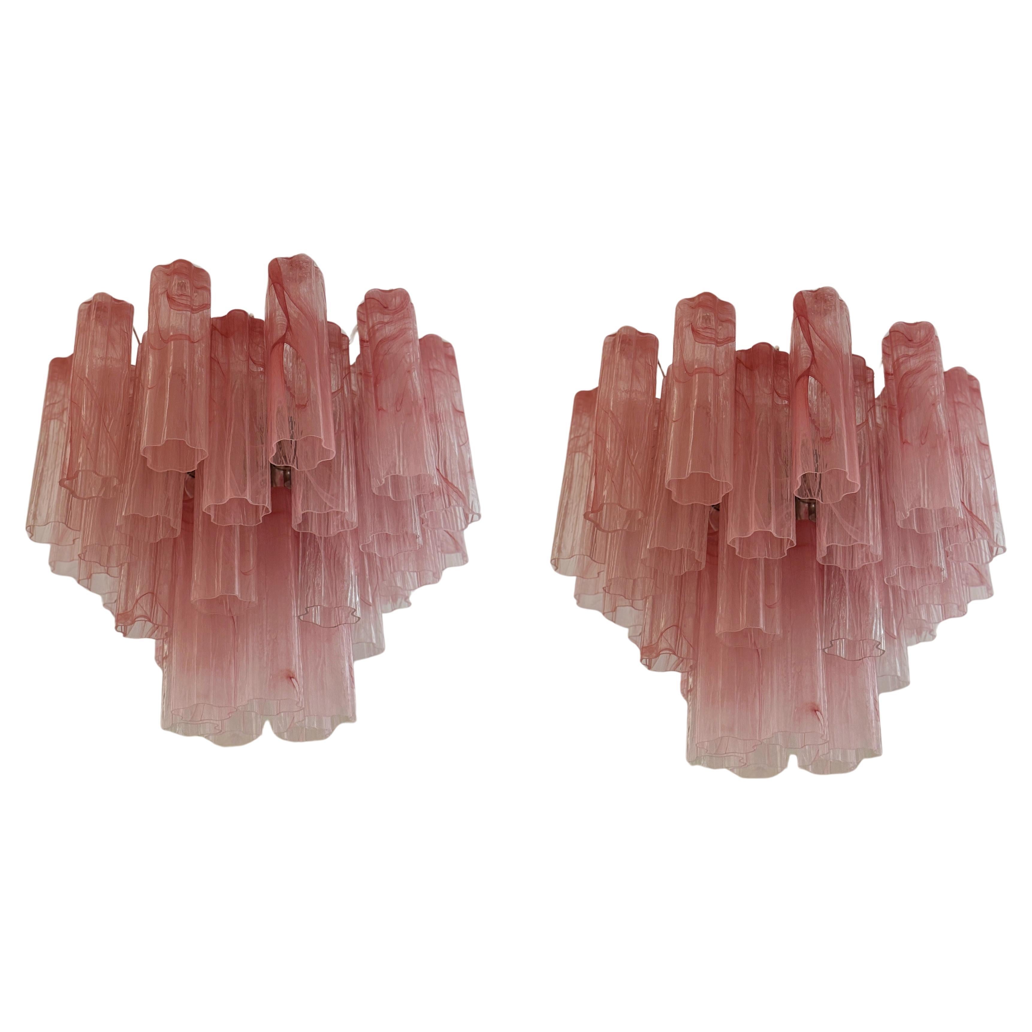Pair of Bold Eclectic Pink Murano Chandeliers Tronch marble pattern