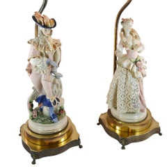 Vintage Pair of Boleslaw Cybis Cordey Lamps with Man and Woman