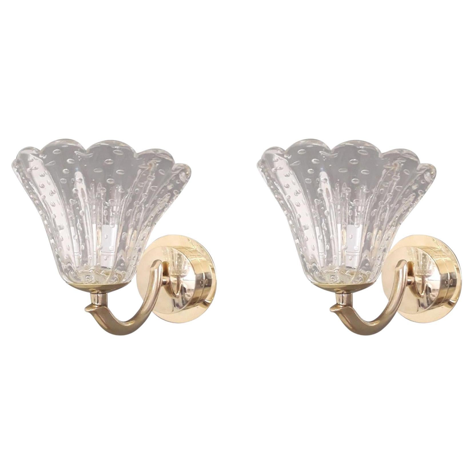 Pair of Bollicine Cups Sconces by Barovier e Toso, 3 Pairs Available