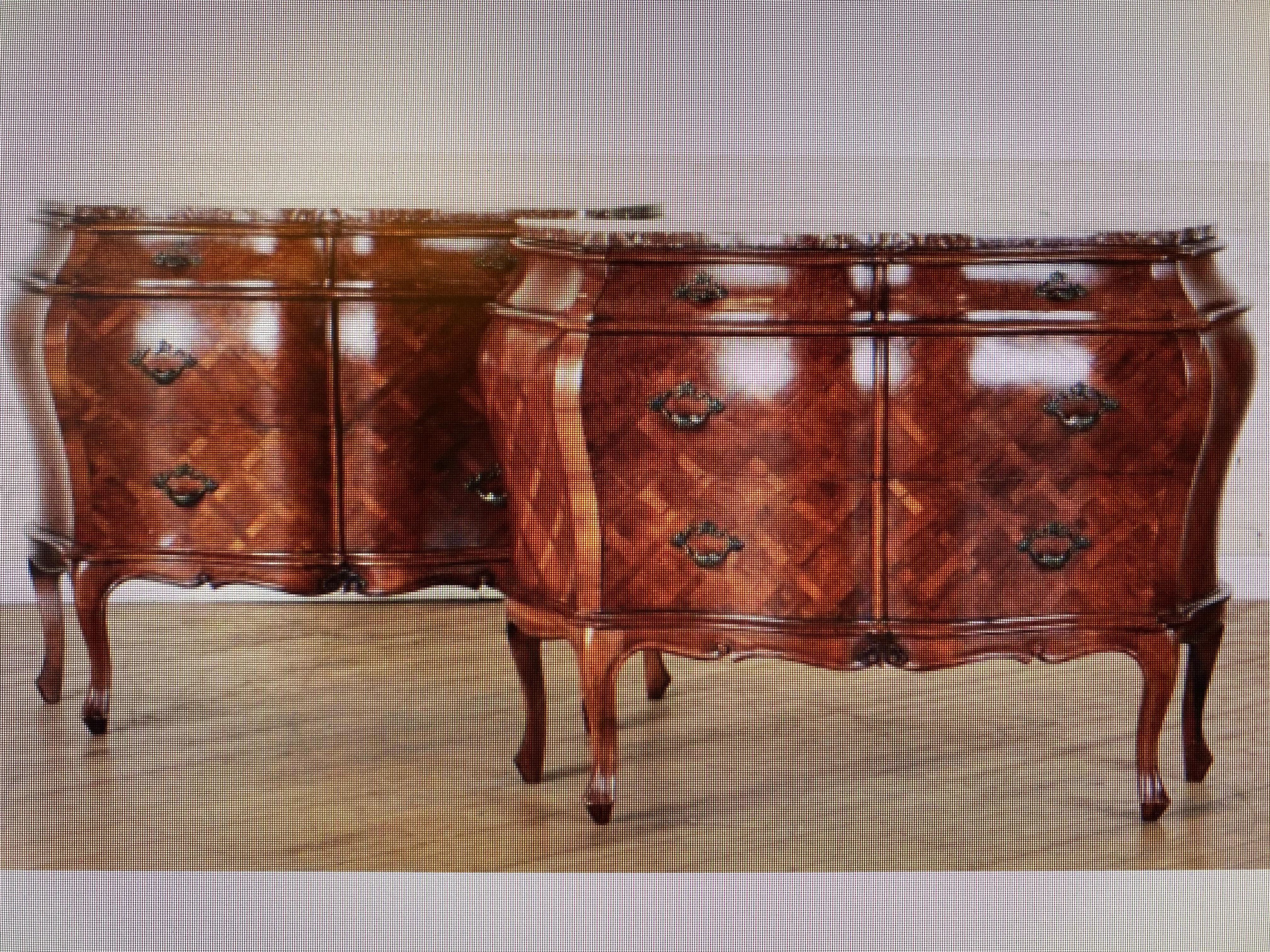 Pair of Bombay Commodes, Nightstands or Chests, Italian Olive Wood Marble Top 13