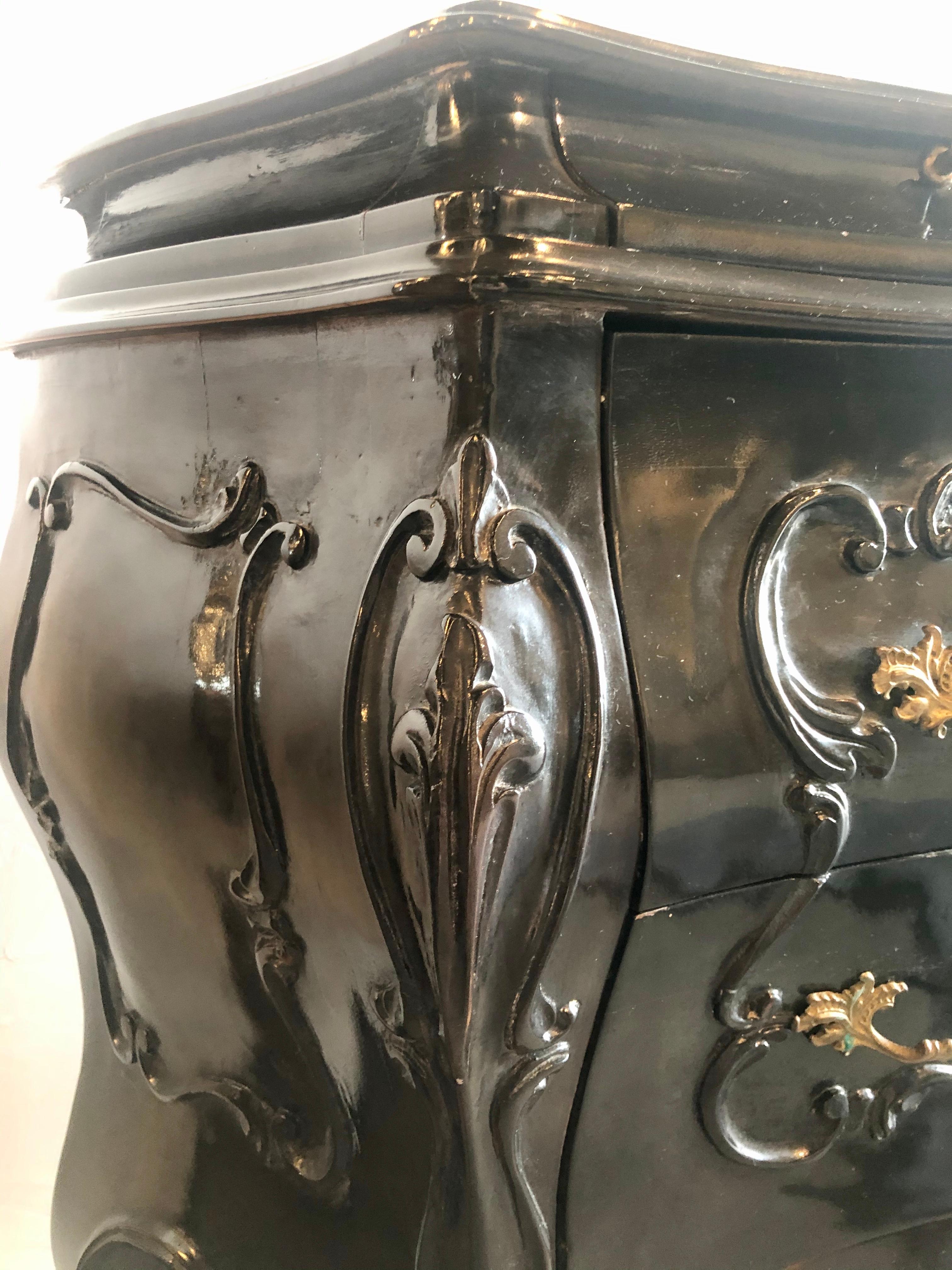 Pair of Bombay Ebonized Nightstands or End Tables Louis XV Style 3