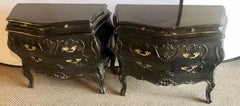 Pair of Bombay Ebonized Nightstands or End Tables Louis XV Style