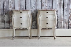Pair of Bombe Louis XV Style Painted Bedside Tables with Marble Top
