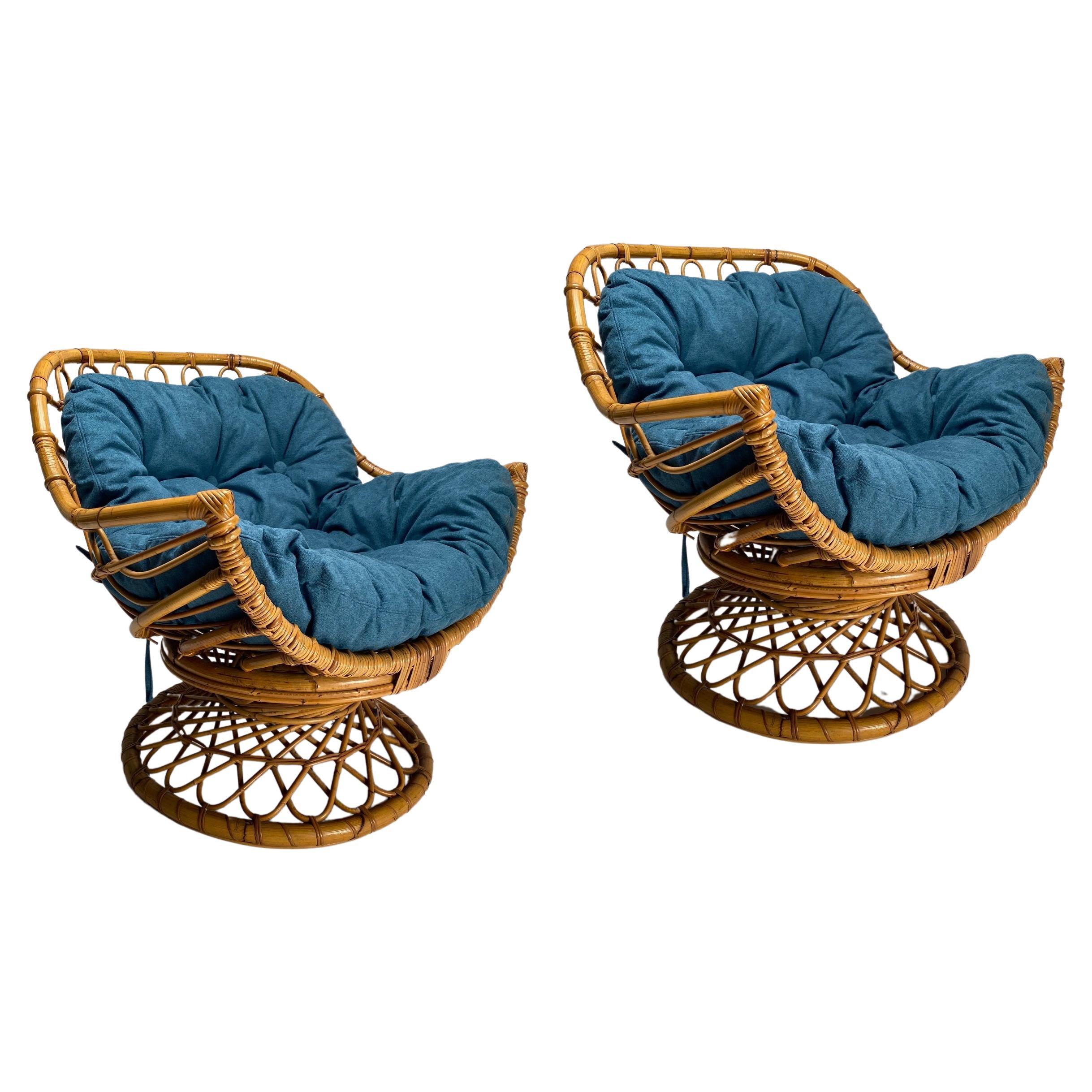 Pair of Bonacina armchairs in rattan and bamboo, Italy, 1960s