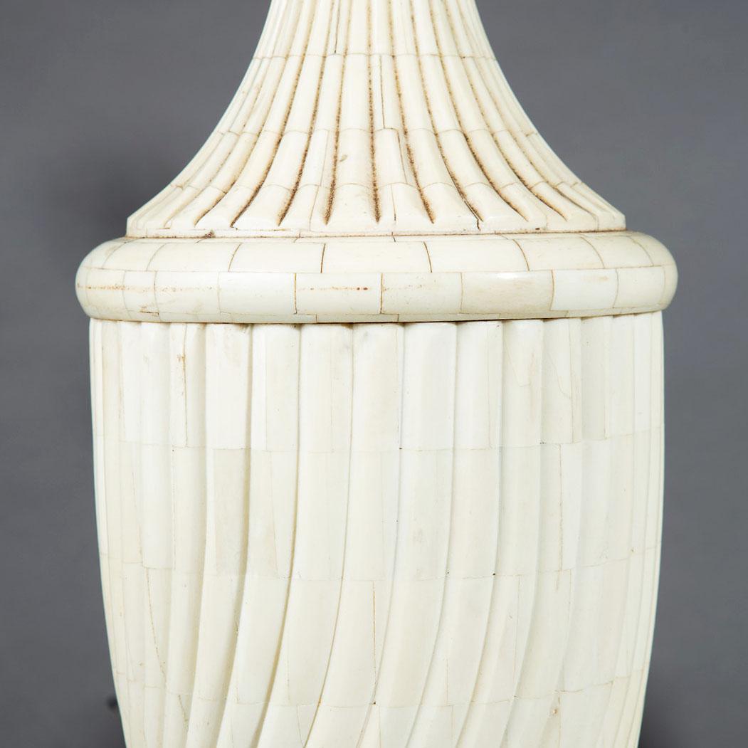 Pair of Bone Inlaid Fluted Baluster Table Lamps In Good Condition In London, by appointment only