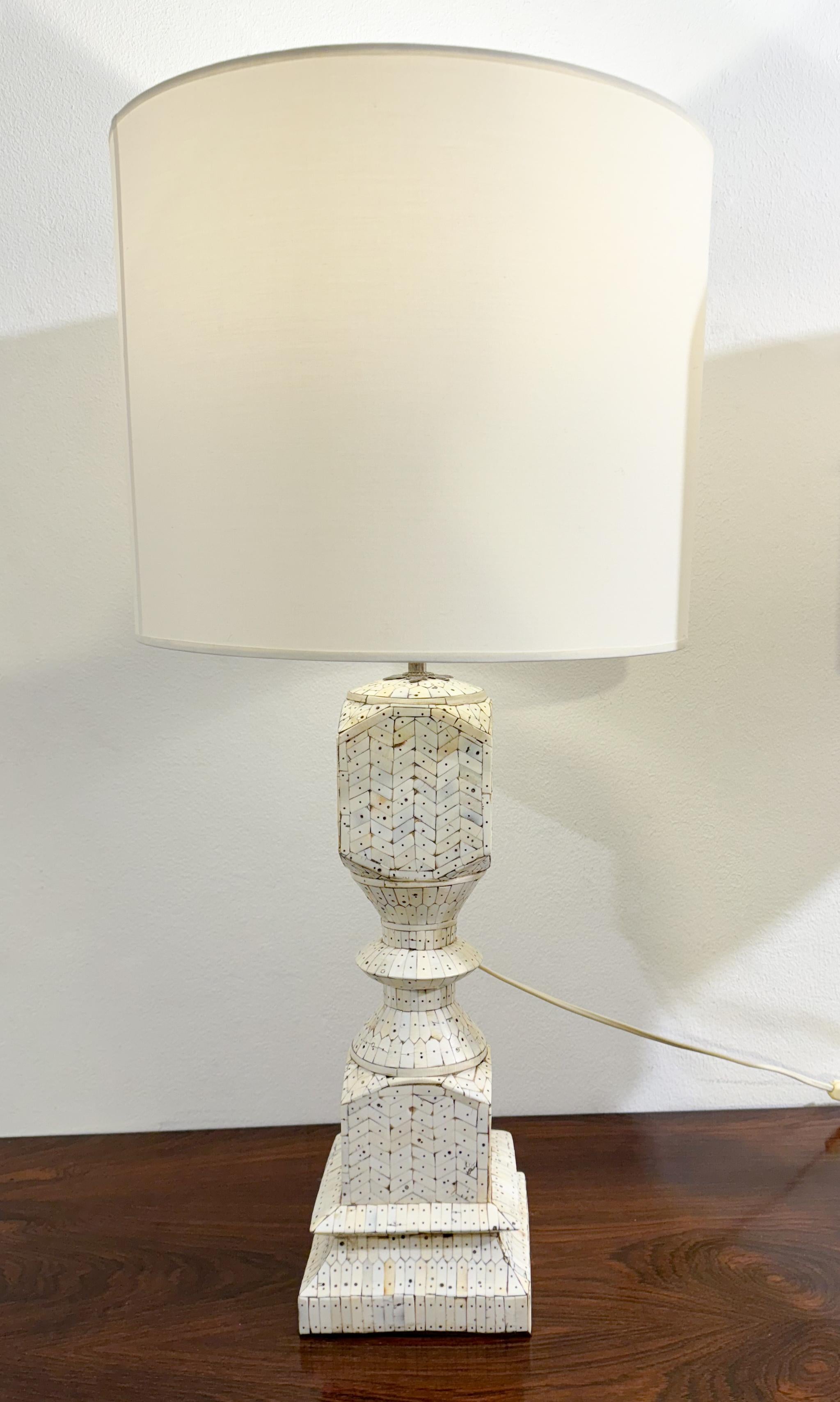 Pair of Bone Lamps - new lampshade For Sale 2