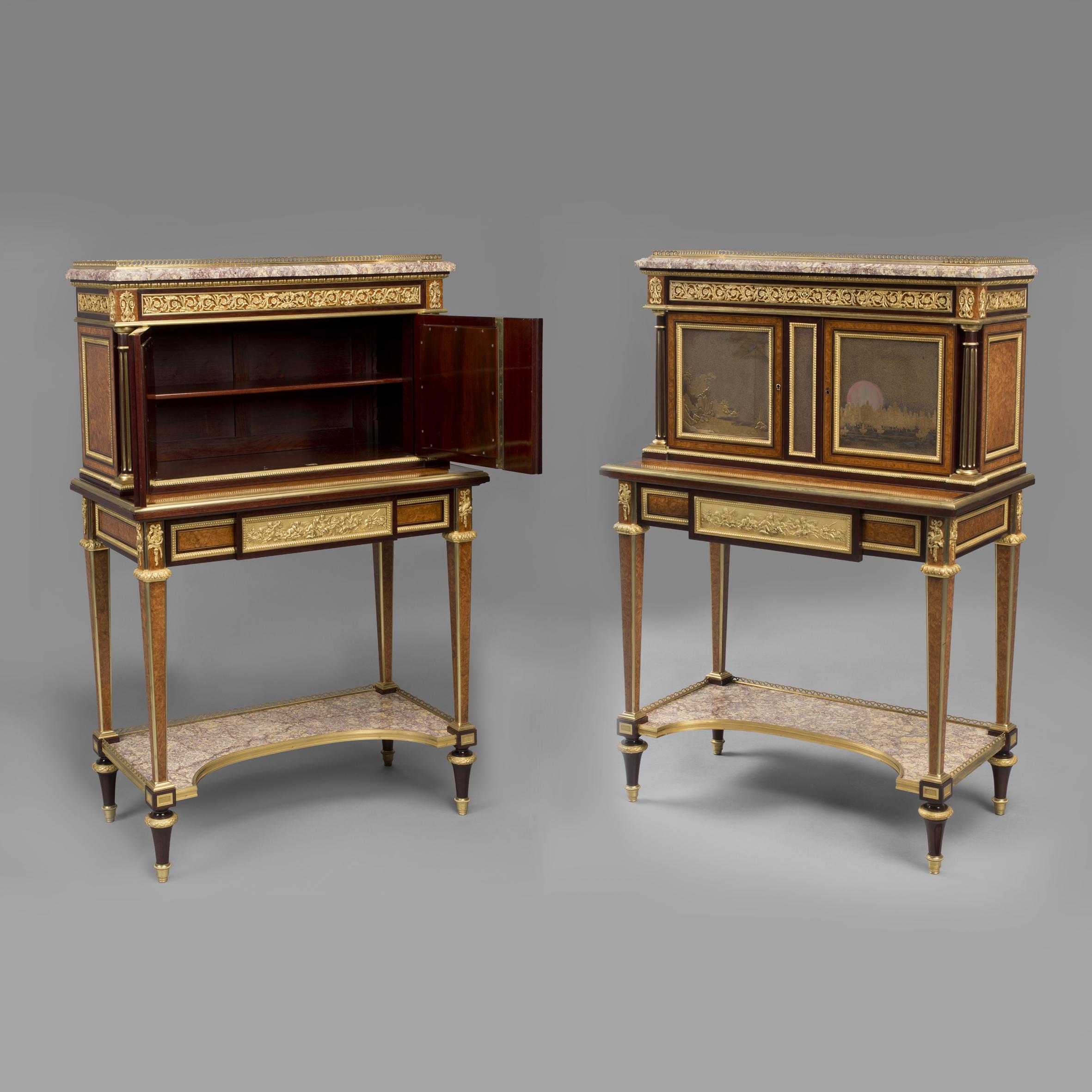 Louis XVI Pair of Bonheur Du Jours With Lacquer Panels, by Henry Dasson For Sale