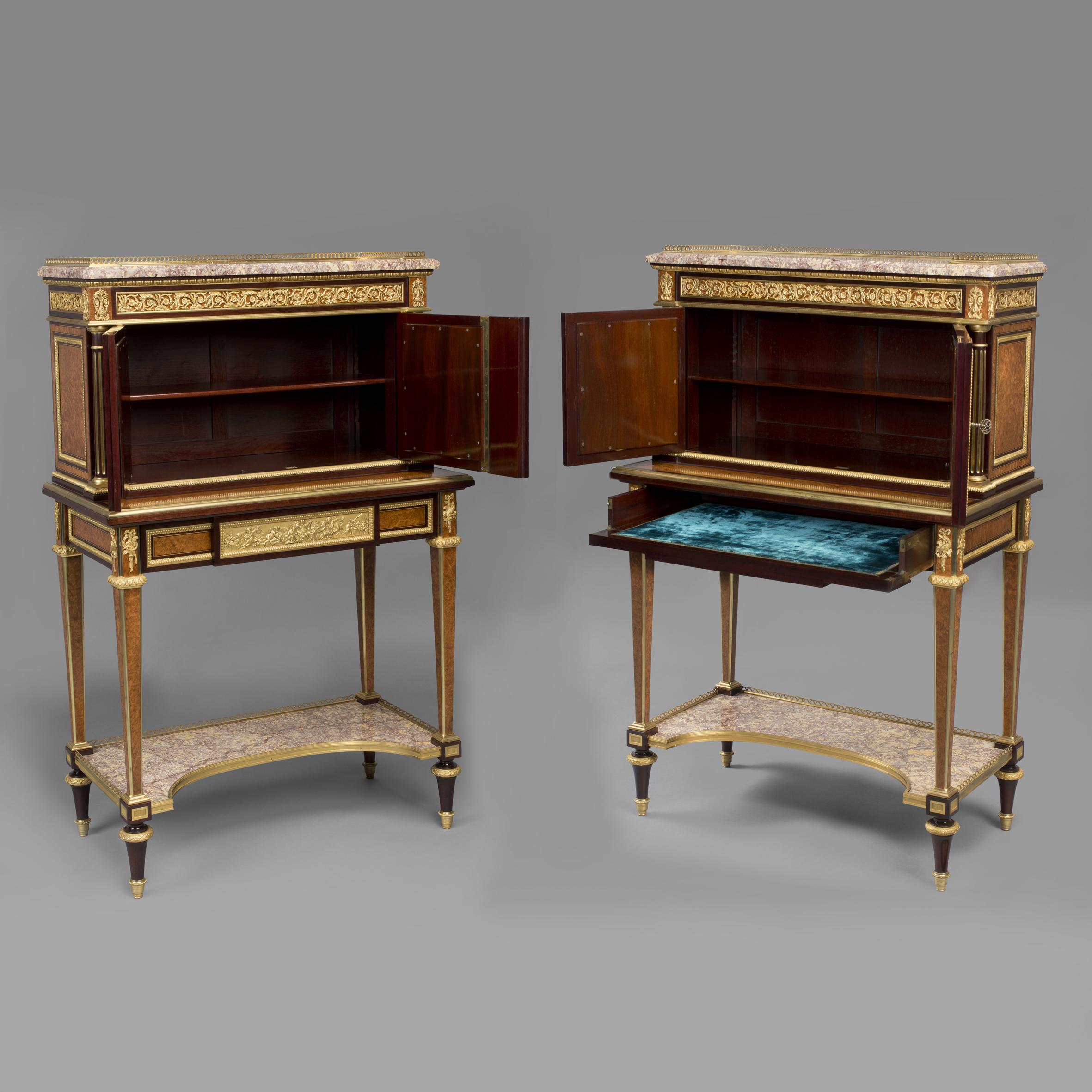French Pair of Bonheur Du Jours With Lacquer Panels, by Henry Dasson For Sale
