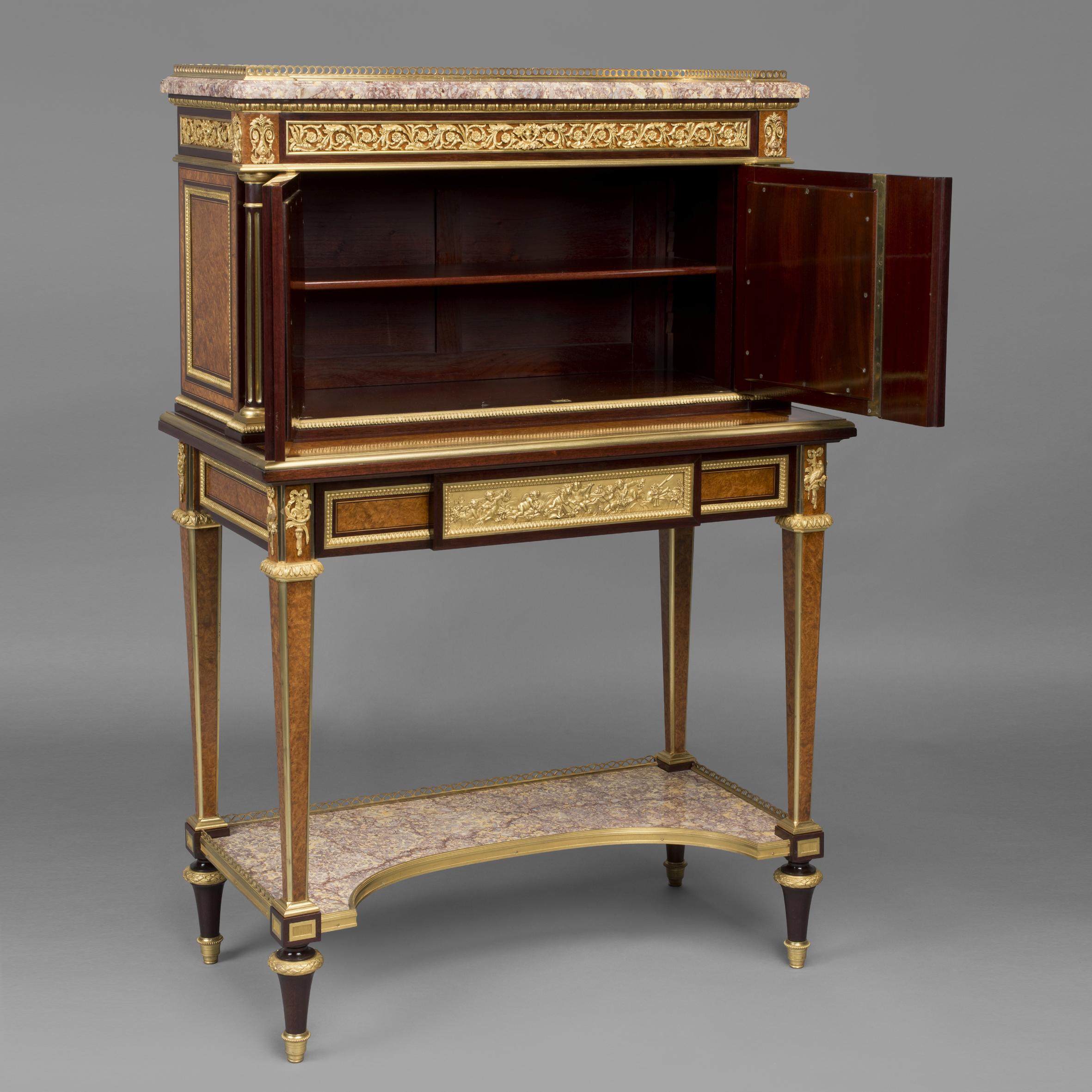 Ormolu Pair of Bonheur Du Jours With Lacquer Panels, by Henry Dasson For Sale