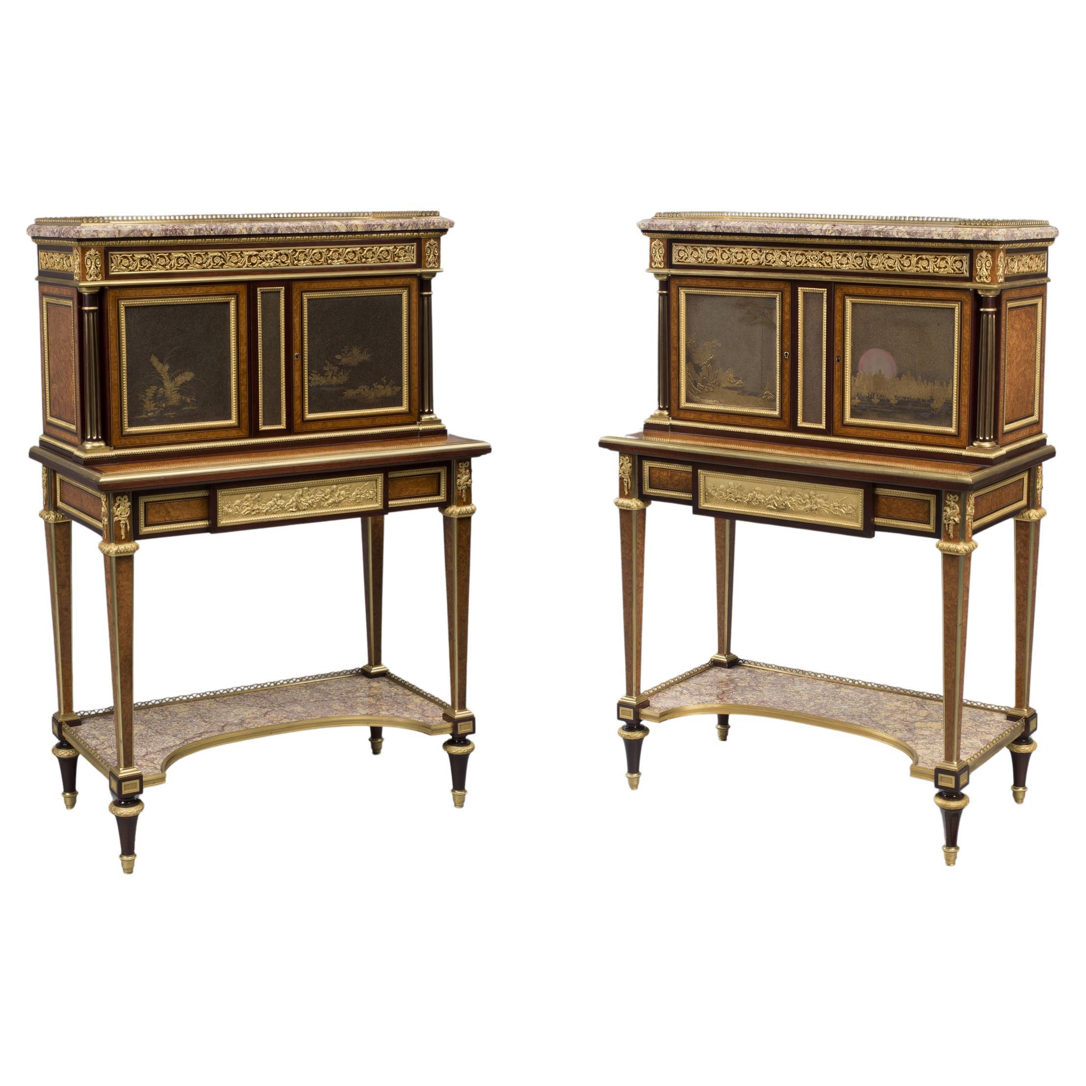 Pair of Bonheur Du Jours With Lacquer Panels, by Henry Dasson For Sale