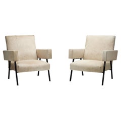 Pair of Bonino Armchairs Upholstered in Light Cowhide, Italy 1960s