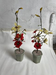 Paire de Bonsai, verre et céramique, 1980