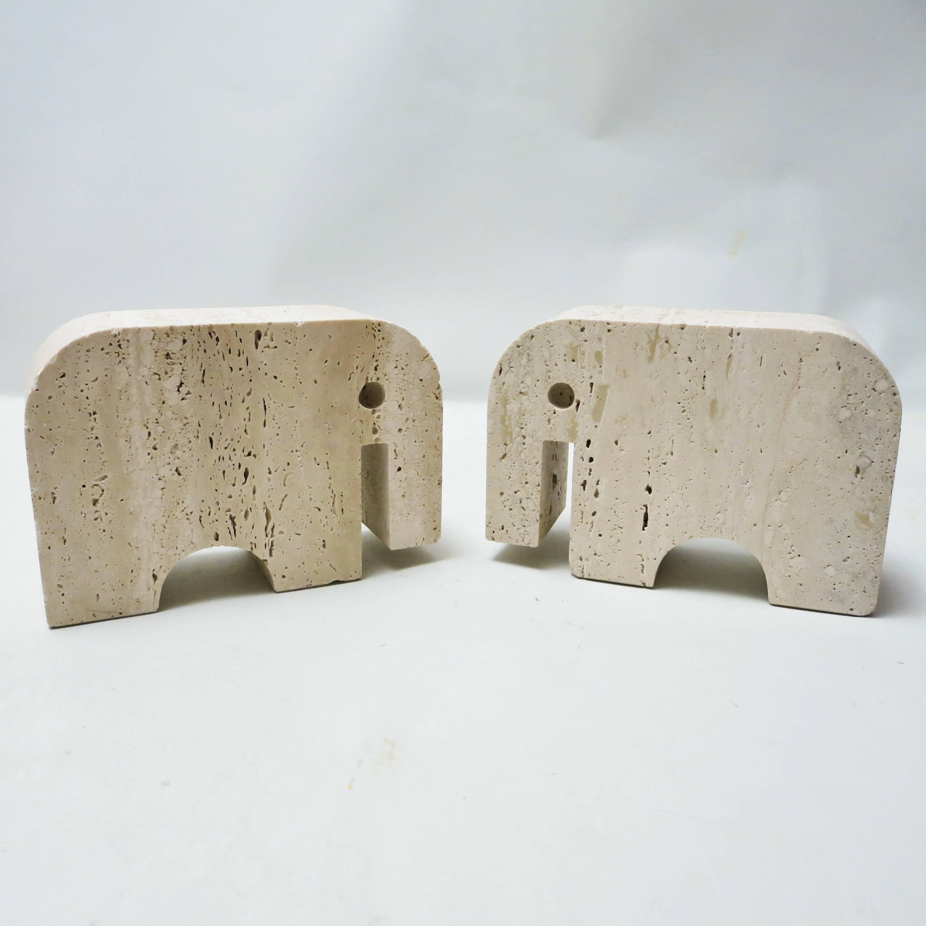 Travertine Pair of Bookends Elephants Fratelli Mannelli, 1970