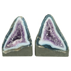 Paar blaue, mit Spitzen-Achat-Geoden mit Kristall- Amethyst-Kristall-Geoden