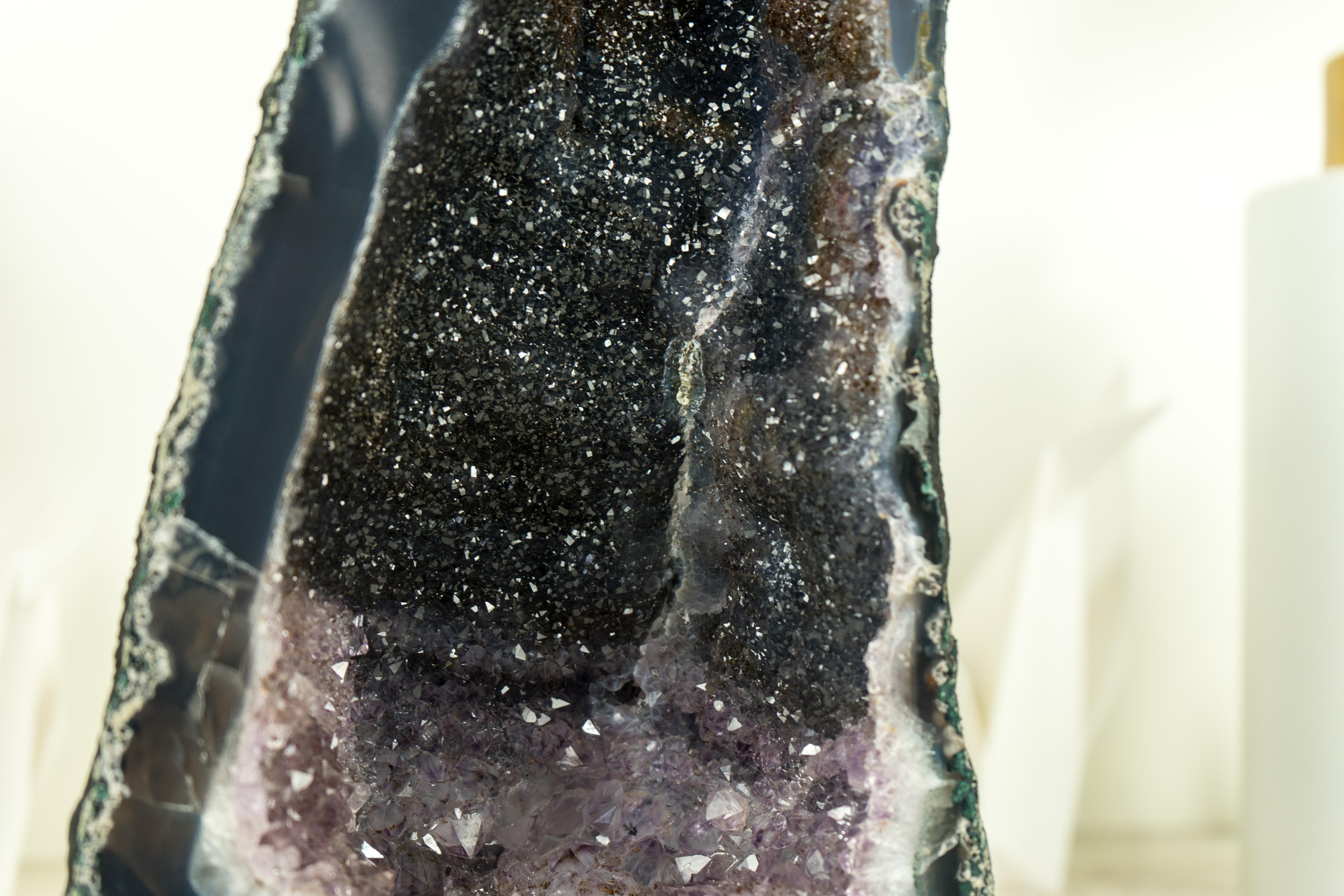 Pair of Book-Matching Natural Galaxy Amethyst Geodes with Agate Matrix For Sale 14